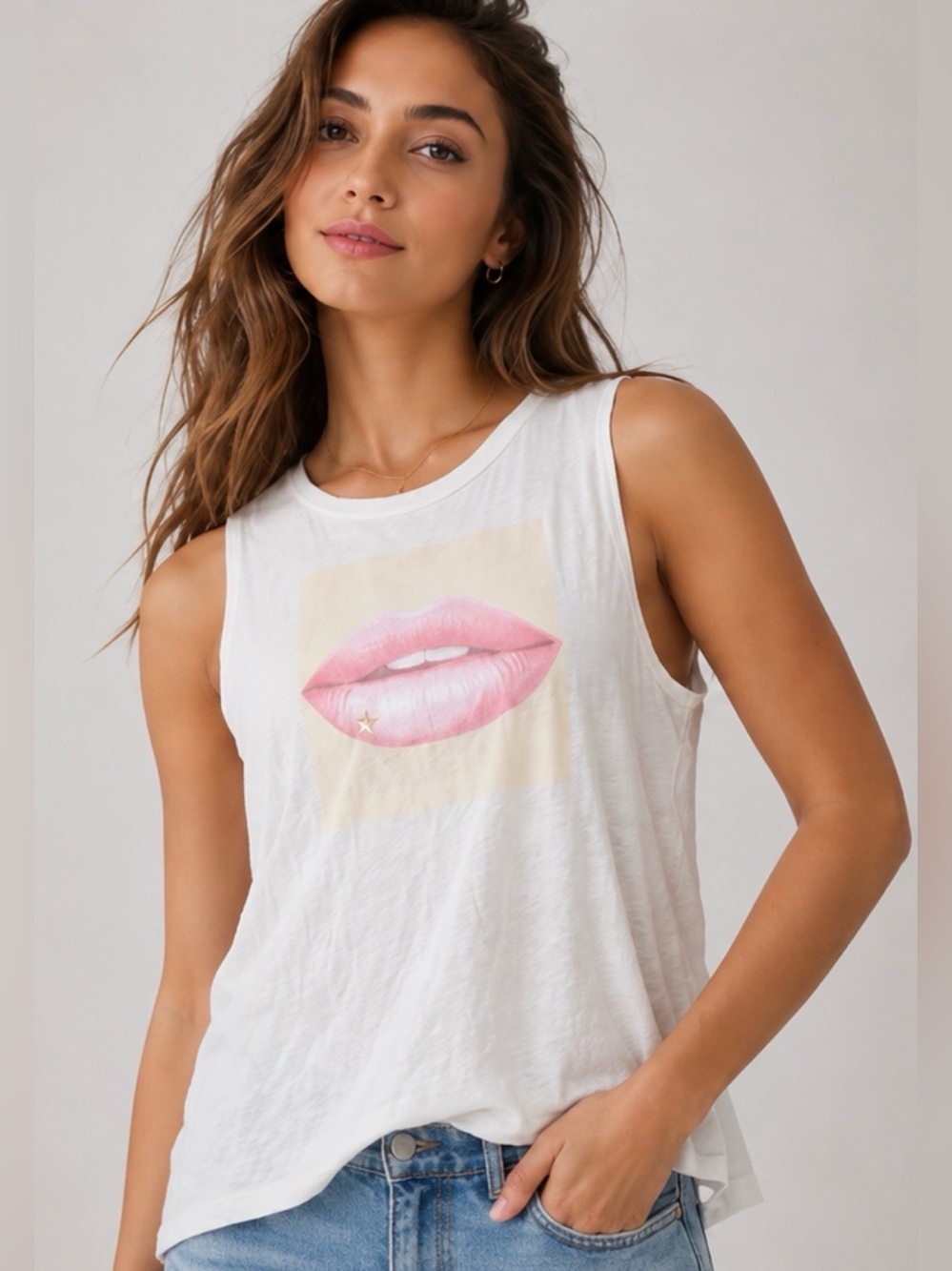 Express White and Pink Graphic Tank Top XL NWT